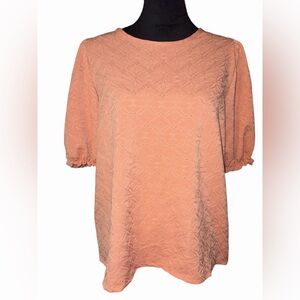 LC Lauren Conrad Coral Textured Blouse Size L Puff Sleeve Crepe NWT
